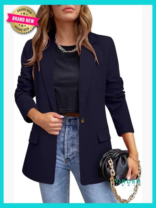 Jackets & Blazers - Lightweight Casual Blazer with Notched Lapels Functional Pockets for Work Office